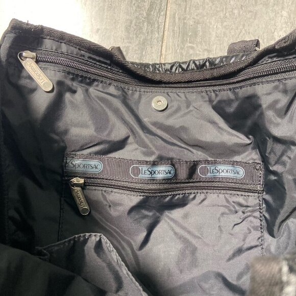 LeSportsac Black Liquid Patent Coated Nylon Tote / Cross‑Body Bag - Picture 11 of 16